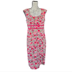 Boden Valentine Floral Tulip Red Beige Sleeveless Sheath Dress 8